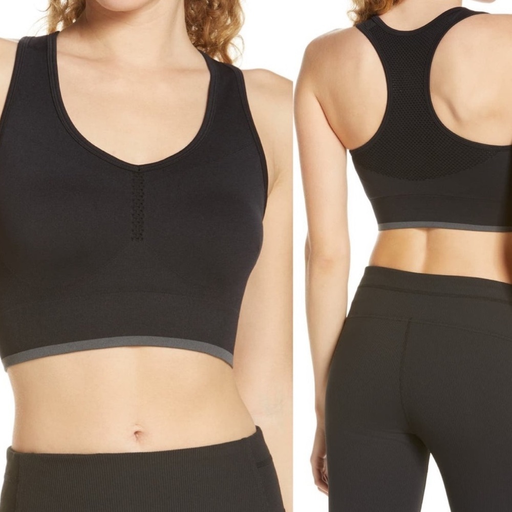 Zella Pulse Seamless Sports Bra Black Racerback NWOT